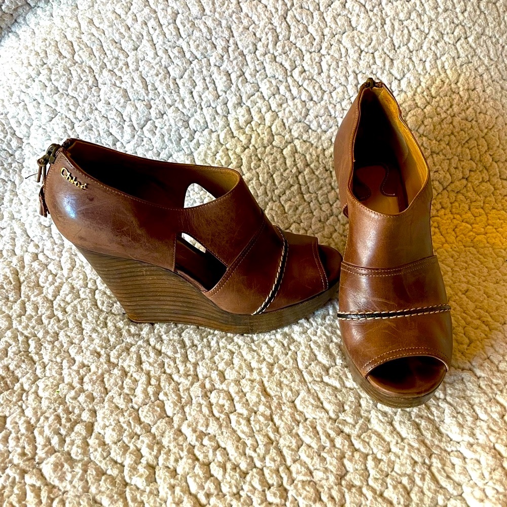Authentic CHLOE Wedge Heel Peep Toe Shoes - Picture 2 of 8